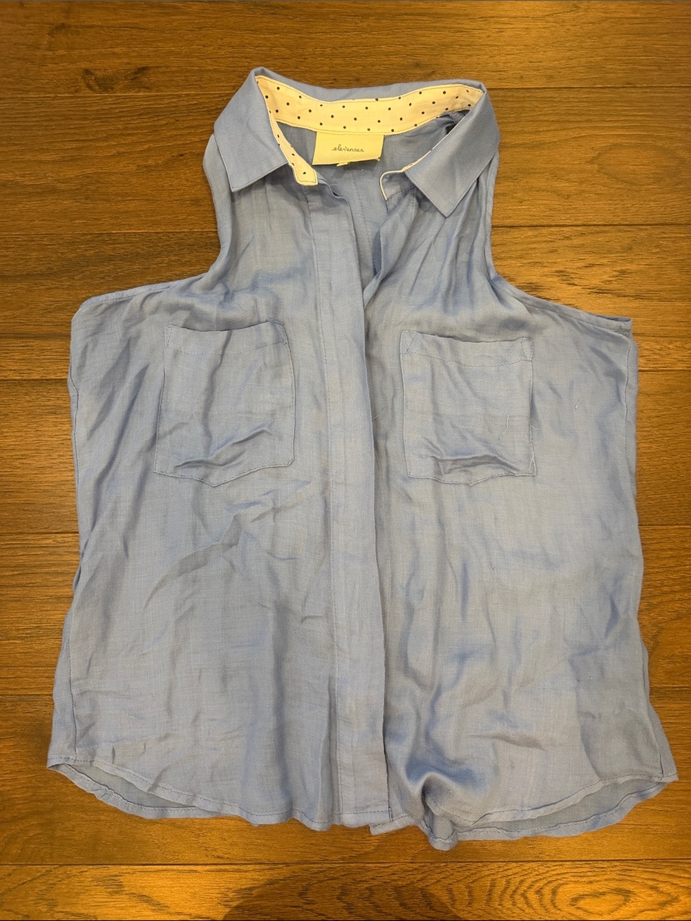 elevenses Light Blue Sleeveless Button-Down Shirt Size Small - C69-049